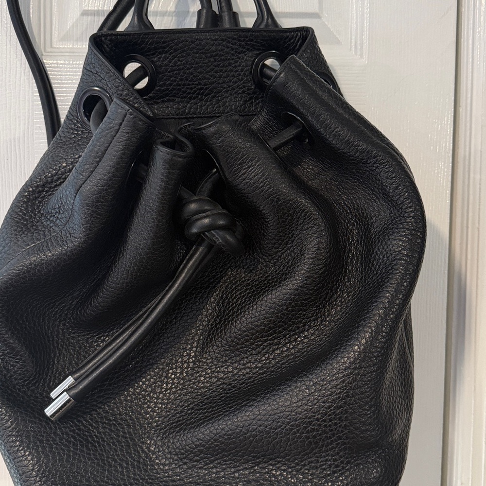 Michael Kors Black Dalia Pebbled Leather Drawstring Backpack - Picture 3 of 8
